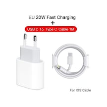 İos Uyumlu 14 11 12 13 Pro Max Mini X XR XS 8 Plus Usb Tip C PD 20w Hızlı Şarj Cihazı + Kablo (EU)