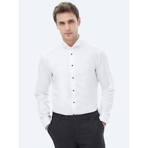 Kip Beyaz Düz Slim Fit Duble Manşet Smokin Gömlek
