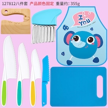 Reedark Çocuklar İçin Eğlenceli Ve Güvenli Mutfak Seti: Plastik Meyve Bıçağı, Patates Kesici, Önlük Ve Kesme Tahtası 8 Parça Diğer