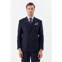 Sabri Özel Erkek Lacivert Dar Kesim Slim Fit Yünlü Dokuma 6 Drop Takım Elbise
