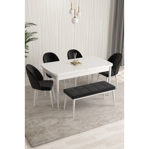 Arjeta MDF BEYAZ Açılabilir 80X132 Cm 4 sandalyeli Benchli Mutfak Masası takımı  Renk Siyah