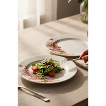 6'lı Porselen Servis Tabak Pasta Tabağı 25,5cm Çiçekli Model Beyaz