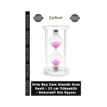 Özel Üretim Masaüstü Hediye Orta Boy Cam Standlı Kum Saati - 12 Cm Yükseklik - Dekoratif Süs Eşyası