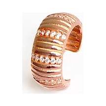 Kalın Taşlı Gümüş Ear Cuff Küpe Pembe Altın