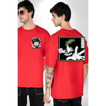 My Hero Academia Dabi Anime Kırmızı Oversize Unisex Ön Ve Sırt Baskılı Tişört Kırmızı