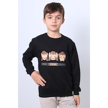Hçm Erkek Çocuk Şardonlu Sweat Karakter Baskılı Ribanalı E34 Siyah