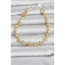 Sıralı Yıldız Model Zirkon Taşlı Gold Renk Pirinç Kadın Bileklik Altın