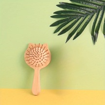 Gateesat Ahşap Renk Yumuşak Bambu Kıllı Sevimli Kedi Temalı Oval Saç Masaj Fırçası