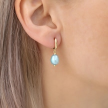 925 Ayar Gümüş Barock Fresh Blue Tatlısu İncisi Küpe-8mm