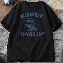 Vintage 90s Komik Kapibara T Shirt Kadın Retro Y2k Estetik Sevimli Howdy Darlin T-shirt Komik Trz-1151 Siyah
