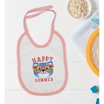 Bk Kids Happy Summer Tasarımlı Pembe Bebek Mama Önlüğü