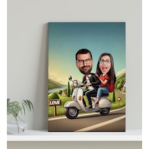 Bk Gift Kişiye Özel Motorcu Çift Karikatürlü Kanvas Tablo-1 30x50 , Sevgiliye Hediye, Sevgililer Günü Hediyesi Kobitmeyencom33765 Bk Gift