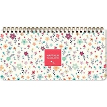 Keskin Color Spiralli Planner Krem Çiçek 13x27 Cm Spiralli Haftalık Planlayıcı