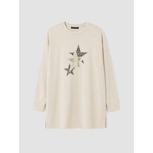 Lcw Everyday Bej Baskılı Oversize Kadın Sweatshirt Tunik Diğer