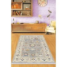 Gri Çerçeveli Dokuma Pamuk Tabanlı Kaymaz Kilim Klm193n11
