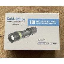 Goldpolice Led Şarjlı El Feneri Uzun Mesafe Kamp Feneri 3,7V Siyah