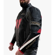 Venom D1 Motosiklet Montu Deri 4 Mevsim Leather Racing Mont Siyah-kırmızı