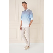 Comfort Fit Apoletli Degrade Desen Esnek Pamuk Mavi Gömlek G 1575 Mavi