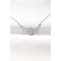 Ezoconcept 316l Çelik Silver Renk Zirkon Taşlı Kalpli Kanat Kolye Çok Renkli