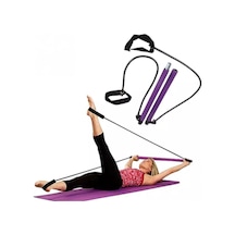 Leyaton Portable Pilates Studio Jimnastik Çubuğu, 90 Cm, 2 Direnç Lastiği, Mor Çok Renkli