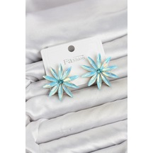 Lotus Tasarımlı Buz Mavisi Kristal Küpe 1 Adet Çok Renkli