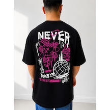 525 Oversize Sırt Baskılı Streetwear Unisex T-shirt Never Siyah
