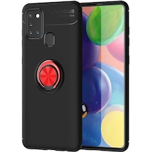 Kilifone - Galaxy A21s Uyumlu Kılıf Koruyucu Yüzüklü Karbon Ravel Silikon Kapak - Siyah-kırmızı - T13909