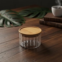 Linie Slim Bambu Kapaklı Borosilikat Cam Saklama Kabı - Çizgili Vakumlu Baharatlık, Çay Ve Kahve Kavanozu - 200ml Ve 300ml Seçenekleri 200ml 7009