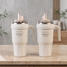 Taşıma Kulplu Pipetli Termos 1000ml Beyaz