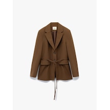 Koton Uzun Kollu Kruvaze Kemer Bağlama Detaylı Oversize Blazer Ceket Deve Tüyü 6wak50024pw Taba