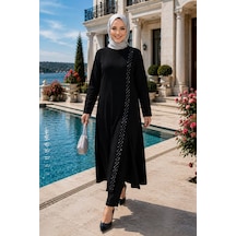 Hb Harma Time Butik Kadın İnci İşlemeli Siyah Tunik-pantolon İkili Takım Siyah Siyah
