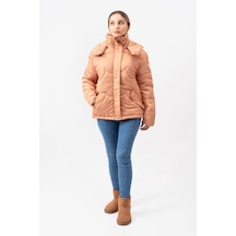 Acw Fashion Bulut Desenli Oversize Çıkarılabilir Kapüşonlu Modern Kadın Mont Lacivert