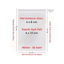 6x8+4 Cm. 6x12 50 Adet Şeffaf Bantlı Yapışkanlı Opp Poşet