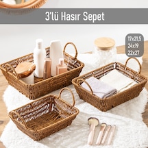 Porsima 301c 3lü Düzenleyici Dikdörtgen Hasır Sepet Seti Ekmeklik