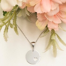 Beyaz Yuvarlak Plaka İçinde Kalp Kolye Rose - Gold -  Gümüş