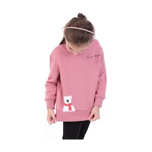 Toontoy Kız Çocuk Baskılı Relax Fit Dik Yaka Düşük Omuz Sweatshirt - Sol Omuz Çıtçıtlı Gül Kurusu