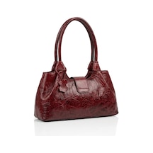 Levano Leather Premium Hakiki Dana Derisi Kadın Bordo Omuz Çantası - Parlak Dokulu Şık Ve Günlük Deri Çanta Kırmızı