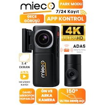 Mieco A7 4K UHD /  Wifi / ADAS / 150° Ultra Geniş Açı / Gece Görüşü /  Ön + Arka Araç Kamerası (2025) + Hafıza Kartı