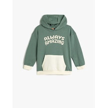 Koton Kapşonlu Sweatshirt Slogan Baskılı Kanguru Cepli Pamuklu Şardonlu Yeşil 5wmb10254tk Yeşil