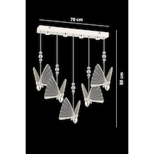 İstanbul Avize İpek Yemek Masası 5'li Gümüş Ledli 3 Renk Modern Led Avize Gümüş