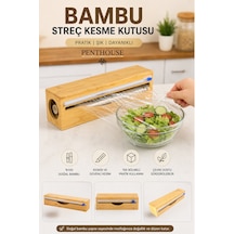 Bambu Streç Film Kesme Kutusu 33 Cm Tek Bölmeli Pratik Kullanım Alüminyum Folyo Ve Pişirme Kağıdı Uyumlu Açık Bej