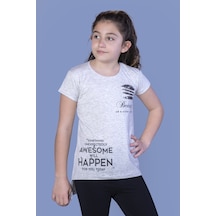 Toontoy Kids Toontoy Kız Çocuk T-shirt Göğsü Lazer Kesim Taşlı Bej