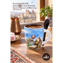 4 Adet Yöresel Kaşıklı Kahve Fincanı Porselen 7x9 Cm, Geleneksel Türk Kahvesi Servisi, Spoon Coffee Cup Diğer