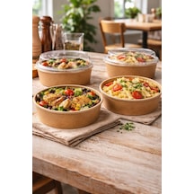 Kraft Karton Salata Kasesi Kapaklı 1100cc 50 Adet Beyaz Veya Şeffaf