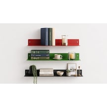 304 Paslanmaz Çelik Duvar Rafı Dekoratif Metal Raf Modern Tasarım - 60 X 16 - Kırmızı Diğer