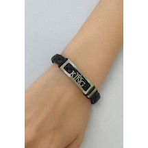 The King Yazılı Unisex Örme Deri Bileklik 21 Cm, Paslanmaz Çelik Detaylı Karizmatik Tasarım Antrasit