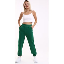 Winmoda34 Kadın Üç İplik İçi Şardonlu Polarlı Eşofman Altı Jogger Rahat Kalıp Benetton-yeşili