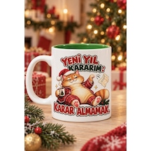 Mesela Yılbaşı Kupası Yeni Yıl Kararım Desenli Yeşil İçli Hediyelik Kahve Kupa Bardak Beyaz