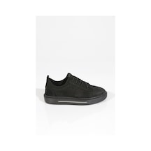 Dgn 1590 Erkek Düz Taban Yanlari Bağcikli Sneaker Ayakkabi Siyah Nubuk Siyah