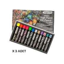 Bigpoint Artists's Yağlı Oil Pastel Boya 12'li Metalik Ve Fosforlu Renkler X 3 Adet Karışık